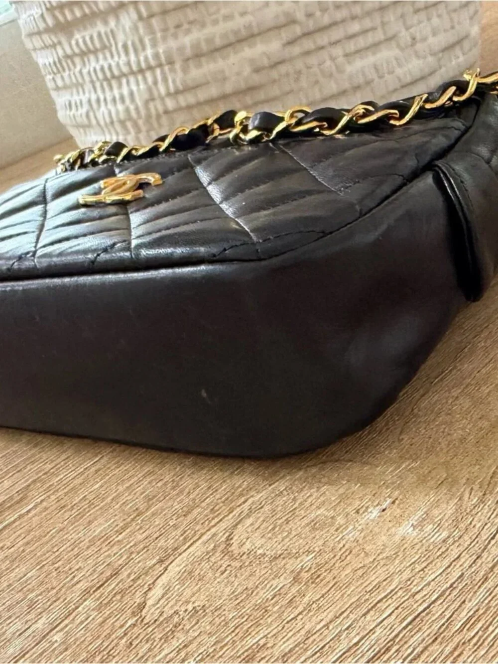 CHANEL Black Quilted Lambskin Crossbody with Gold Chain